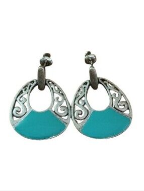 Gitano Silver Tone Turquoise Teardrop Dangle Earrings Boho Southwestern Jewelry